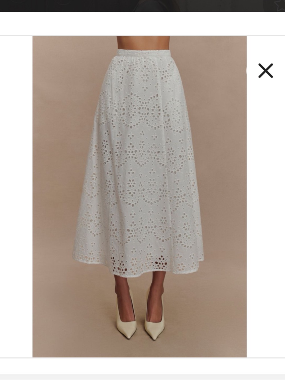 Meshki White Eyelet Midi Skirt